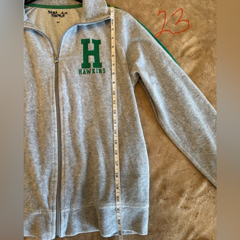 Stranger Things Gray Zip-Up Jacket with Green Lettering and pockets size M - Picture 4 of 6
